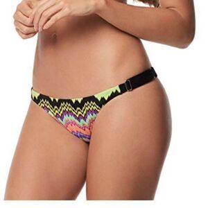 PilyQ Women's Bikini Bottom Black Neon Adjustable Hips Medium